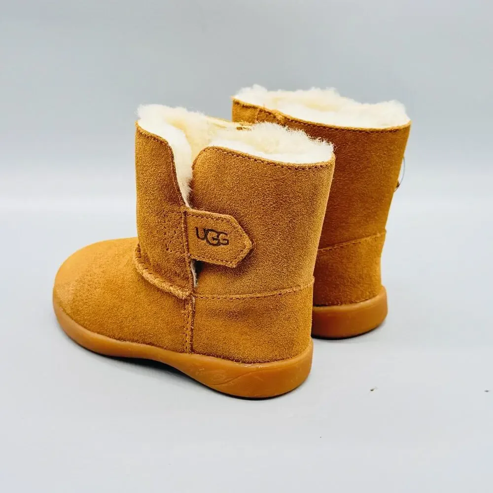 UGG Boots Boys 7 Brown Suede Shearling Lined Ankle Snow Winter Outdoor Comfort
